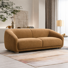 Brevik modern fabric sofa with rounded cushioned arms by Wexley
