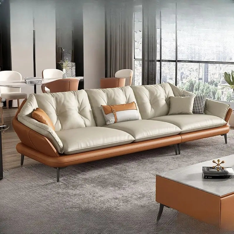 Custom sofa set featuring stain-resistant fabric for villa living room in Kaikondrahalli
