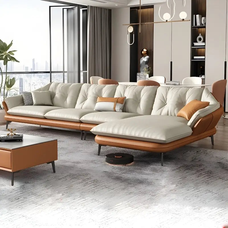 High-density foam L shaped sofa set with corner lounger for homes in Bellandur Bangalore