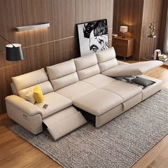Paxon 3 seater sofa bed in beige faux leather with cushioned backrest