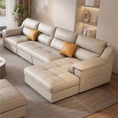 Enzo Sofa Cumm Bed with modern sleeper sofa design, beige leatherette upholstery, convertible sofa bed functionality and motorised recliner comfort.
