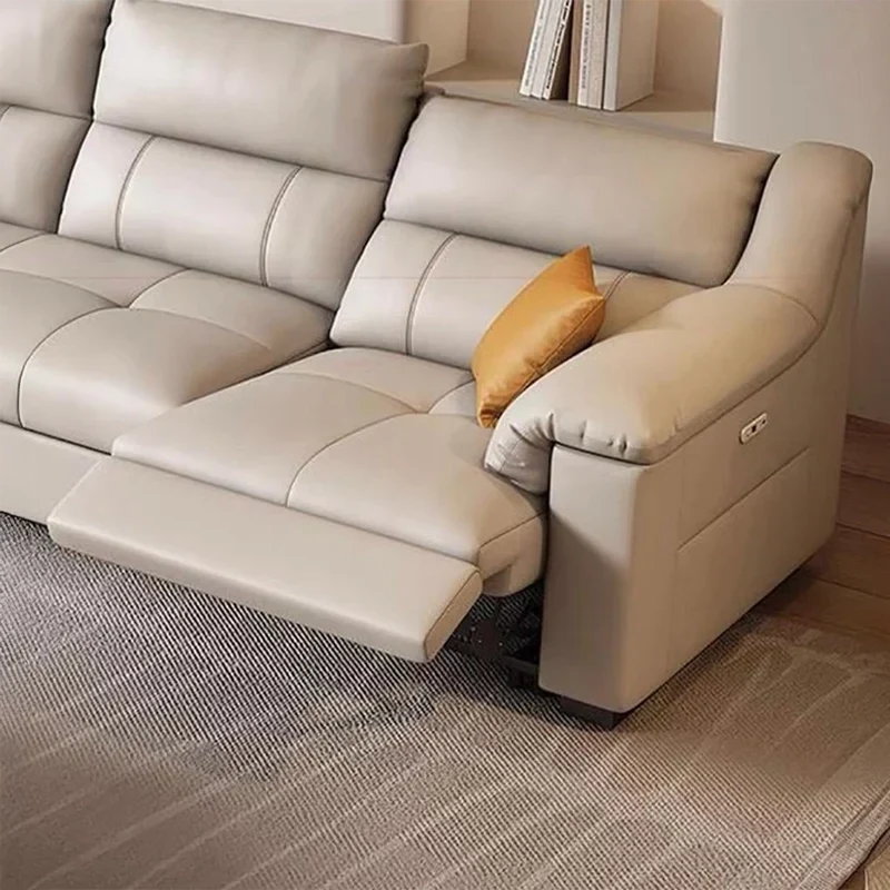 Enzo Sofa Cumm Bed in beige leatherette with contemporary sofa sleeper design, mustard pillows, quilted detailing and convertible sofa bed functionality.
