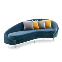 Curved sofa set with curved backrest and gold-finish legs, leg and base detail
