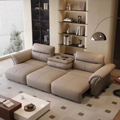 sofa bed set shown in the pull-out sleeping position with high back support