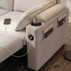 pull out sofa bed compact room placement view with cup holders