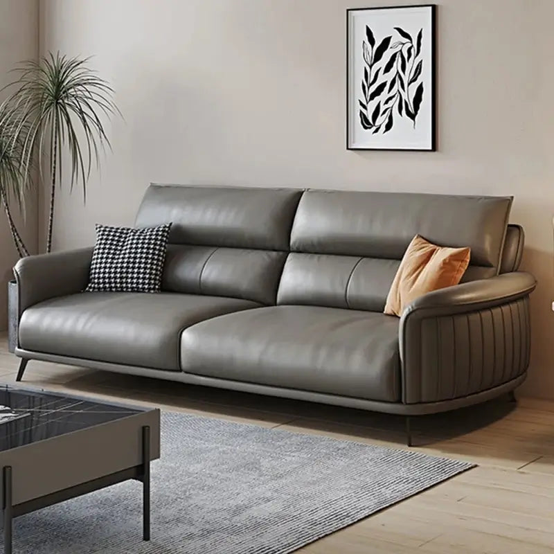 Tan brown leather sofa on matte legs – stylish sofa design couch online