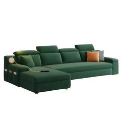 l shape sofa bed shown in the pull-out sleeping position with USB charging alternate front angle