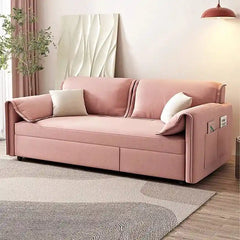 sofa to bed shown in the pull-out sleeping position with side pockets wide layout view