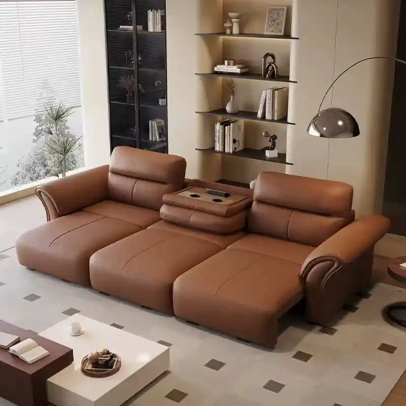 sleeper sofa shown in the pull-out sleeping position with high back support