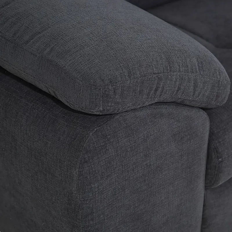 L shape sofa set with deep cushions and a spacious lounger, wide-angle seating view