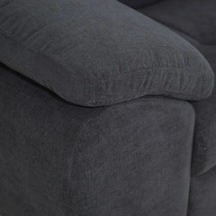 L shape sofa set with deep cushions and a spacious lounger, wide-angle seating view