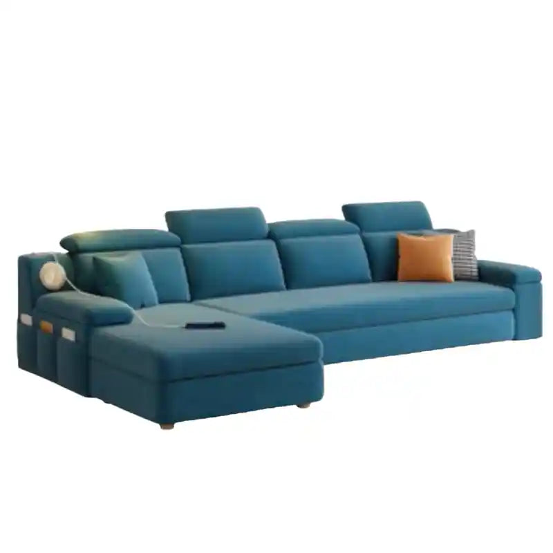 l shape sofa bed showing the sofa-to-bed conversion with USB charging