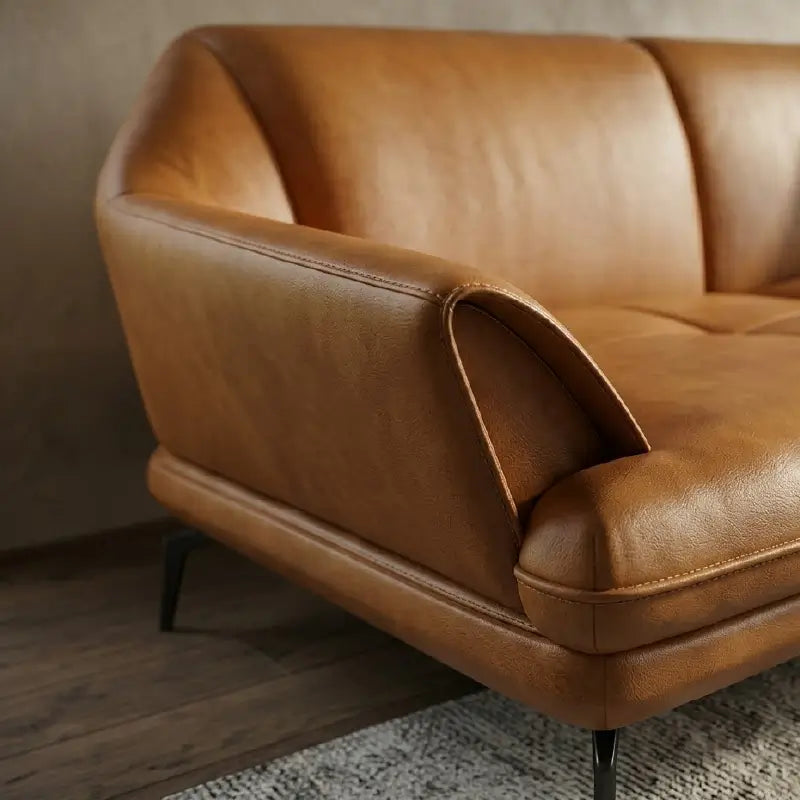 l shape sofa set with metal leg and floor clearance detail, raised base view