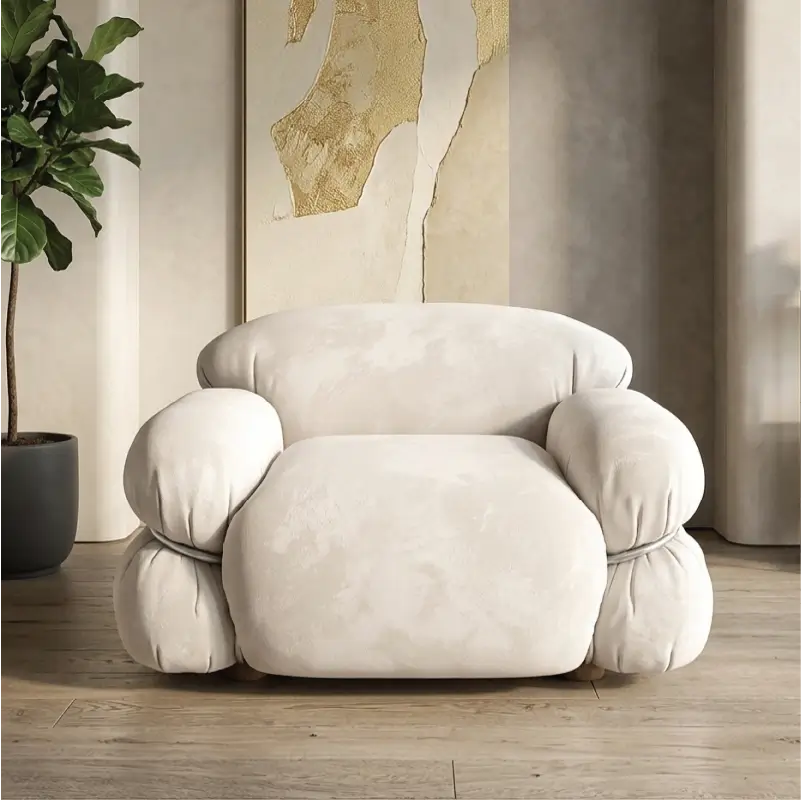 L shape sofa set with deep cushions and oversized back support, top-angle perspective