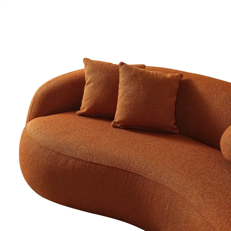 Lounge sofa with deep lounge seating and rounded arms, top-angle perspective