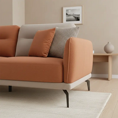L shape sofa with optional lounger and dual-tone fabric, rear three-quarter view