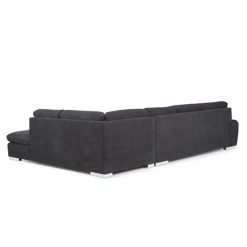 L shape sofa set with deep cushions and a spacious lounger, rear three-quarter view