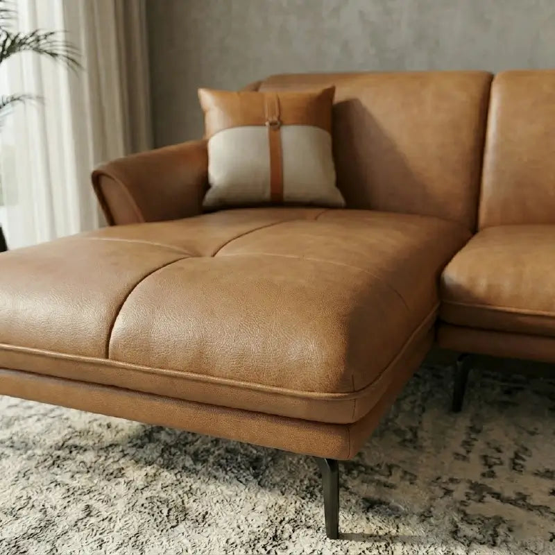 l shape sofa with deep seat and lounger cushion view, wide room view