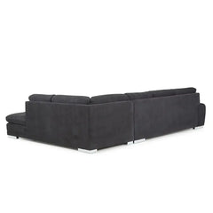 L shape sofa set with deep cushions and a spacious lounger, rear three-quarter view