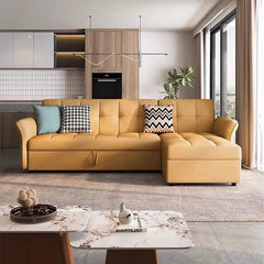 pull out sofa bed opened as a guest sleeping surface with L-shape lounger