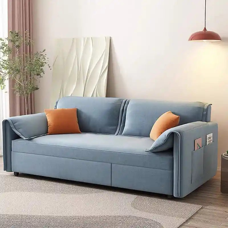 sofa to bed showing the sofa-to-bed conversion with side pockets alternate front angle