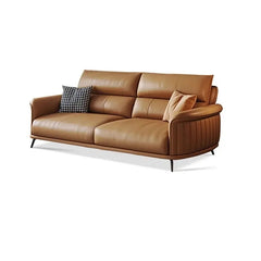  Crafted from high-quality pure leather, this contemporary sofa design features gently curved arms with vertical stitching, ergonomic backrests, and smooth piped edges — ideal for stylish, family-safe lounging. 