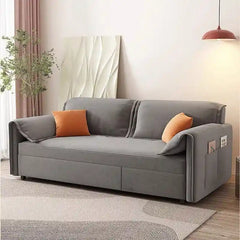 sofa to bed showing the built-in storage compartment with side pockets