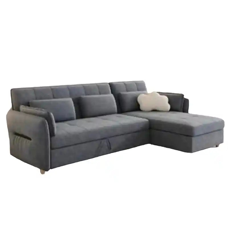 pull out sofa bed showing the sofa-to-bed conversion with L-shape lounger alternate side angle