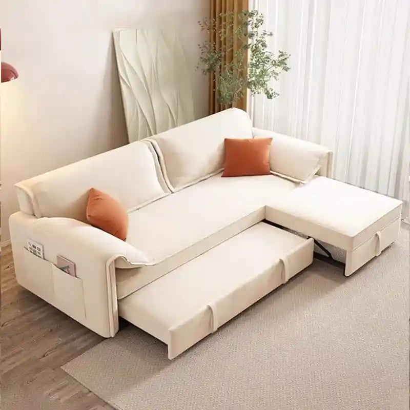sofa bed convertible showing the sofa-to-bed conversion with side pockets