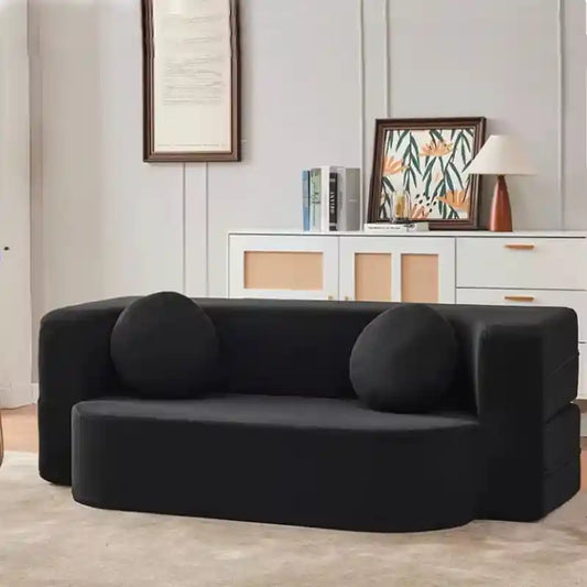 sofa bed folding front view with cushioned seating with easy fold-out conversion