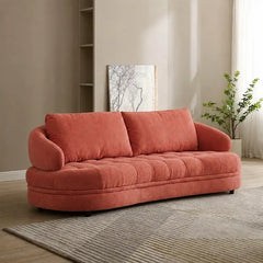 Coral curved 3-seater fabric sofa, modern sofa design with plush upholstery