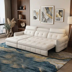pull out sofa bed with storage front view with cushioned seating with storage lounger