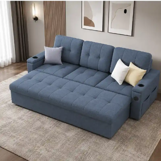 sofa bed with cup holder showing the sofa-to-bed conversion with cup holders
