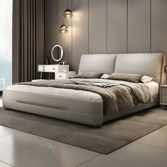 hydraulic bed with storage showing the lift-up storage area with thick padded headboard