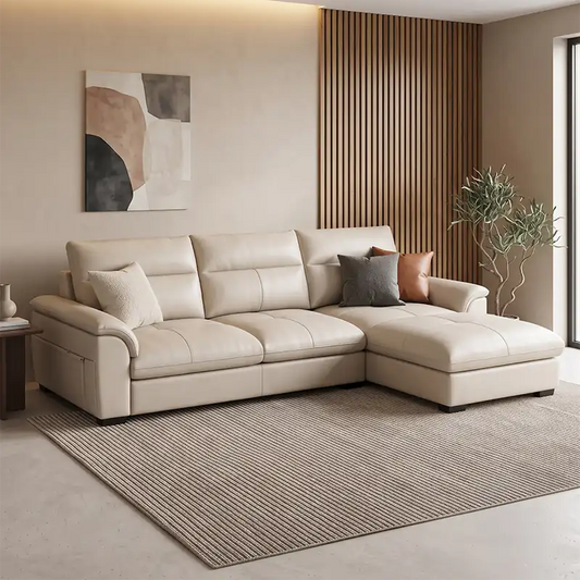 luxury sofa set with curved padded armrests and structured stitching, front perspective