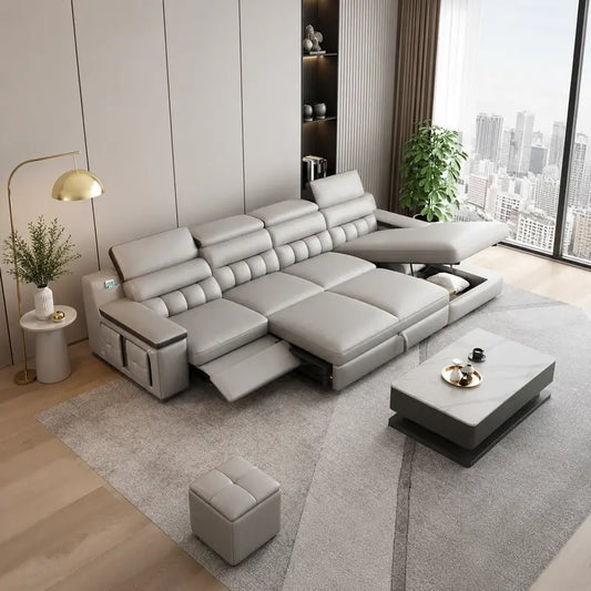 convertible sofa bed with storage front view with cushioned seating with storage