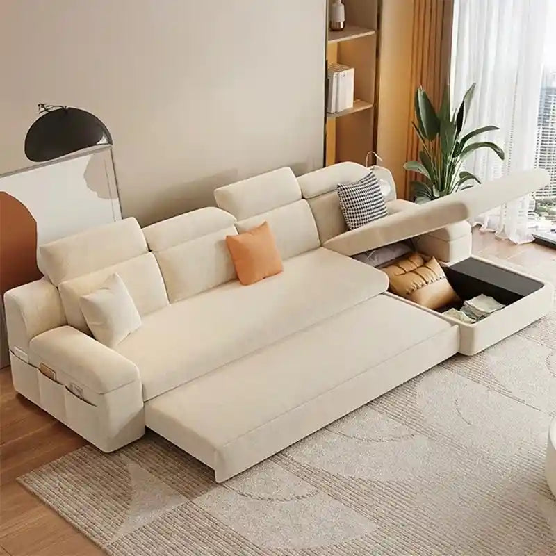 sofa bed storage shown in the pull-out sleeping position with USB charging