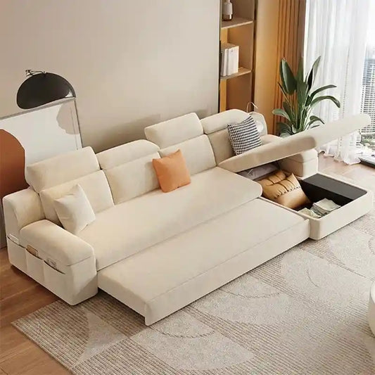 sofa bed storage shown in the pull-out sleeping position with USB charging