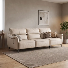sectional sofa with extended lounger layout and padded cushioned arms, front perspective