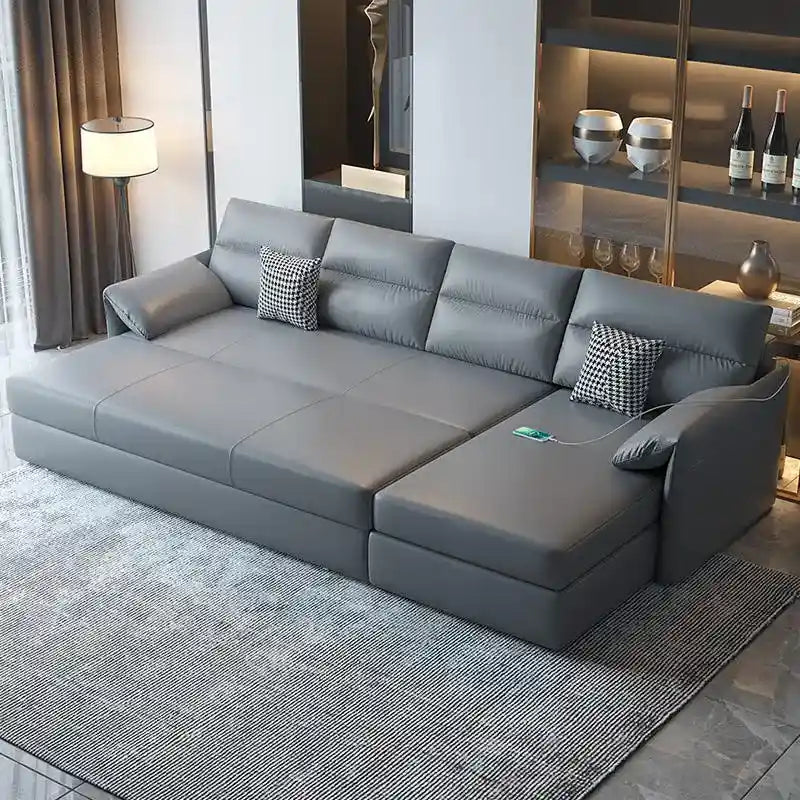 corner sofa bed opened as a guest sleeping surface with hidden storage