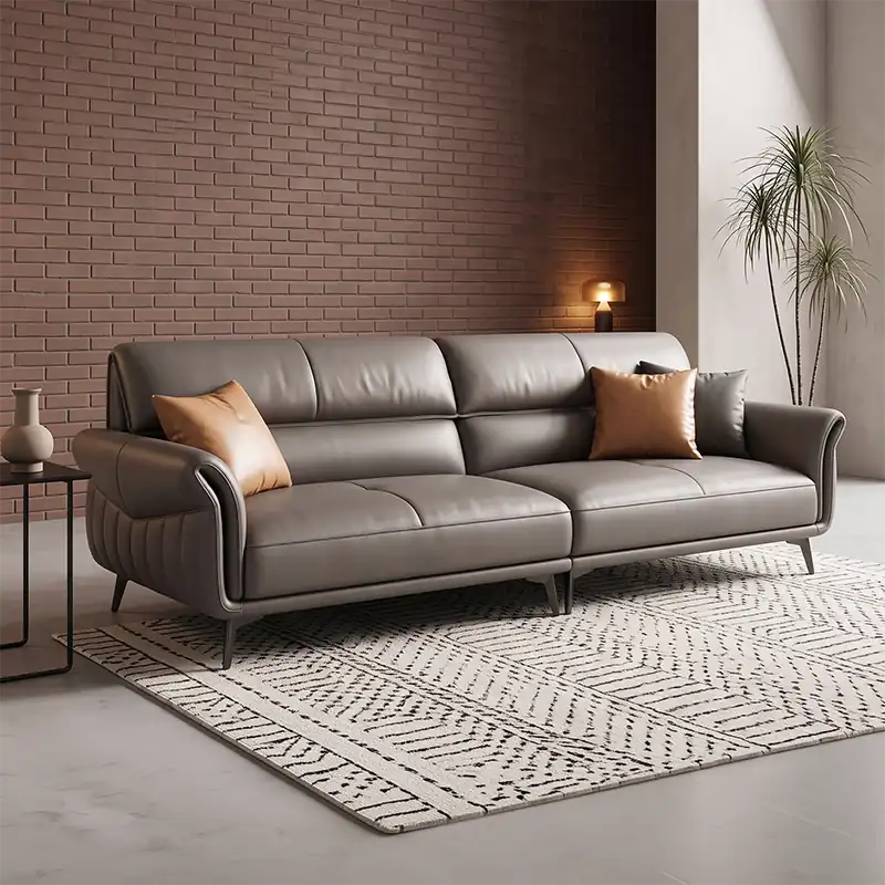 Taupe grey sectional with chaise, premium sofa modern sofa design leather finish