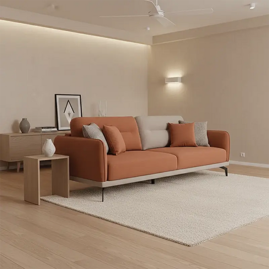 L shape sofa with optional lounger and dual-tone fabric, front three-quarter view
