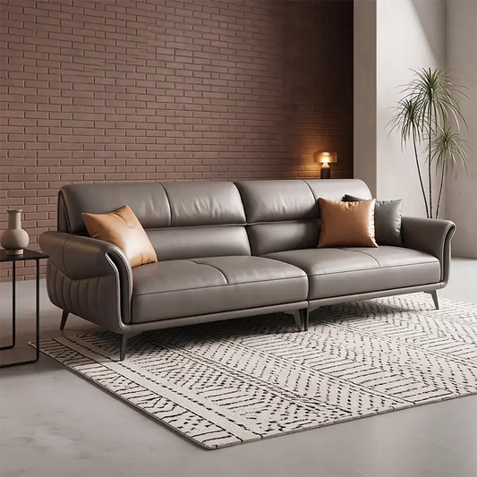 Taupe grey sectional with chaise, premium sofa modern sofa design leather finish
