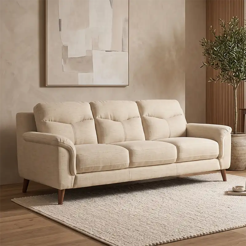 fabric sofa set with beige woven fabric upholstery and plush seating, front perspective