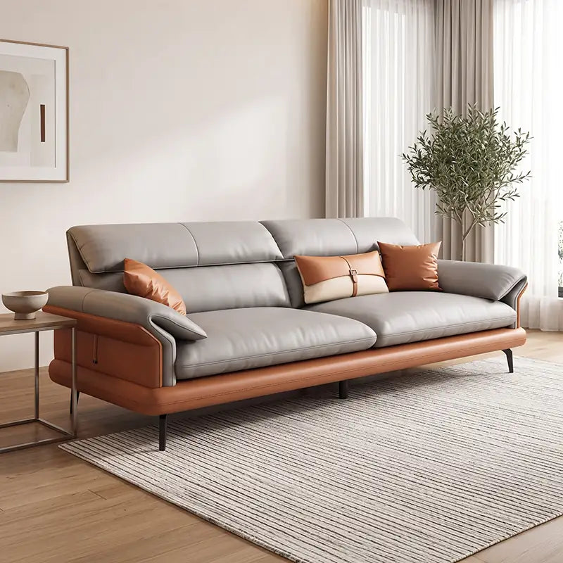 leatherette sofa set with dual-tone leatherette upholstery and deep seating, front perspective