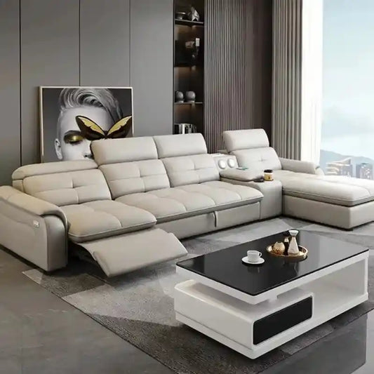 sofa bed with chaise lounge front view with cushioned seating with USB charging