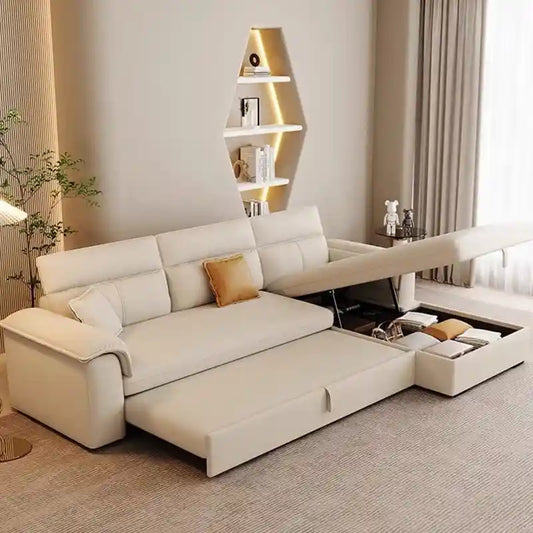 3 in 1 sofa bed with storage front view with cushioned seating with storage