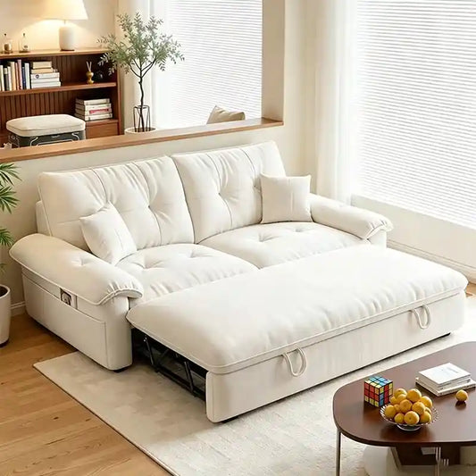 comfortable sleeper sofa front view with cushioned seating with high back support