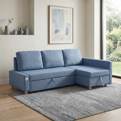compact sofa bed side angle showing the seating profile with USB charging
