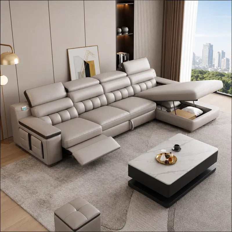 sofa bed convertible side angle showing the seating profile with storage